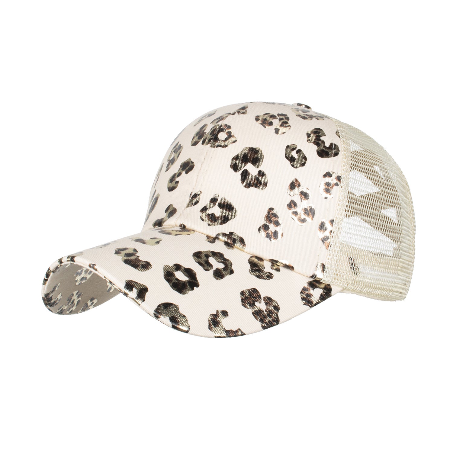 Wholesale Leopard Print Cross Elastic Mesh Ponytail Baseball Cap